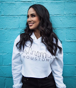 White skyline crop hoodie