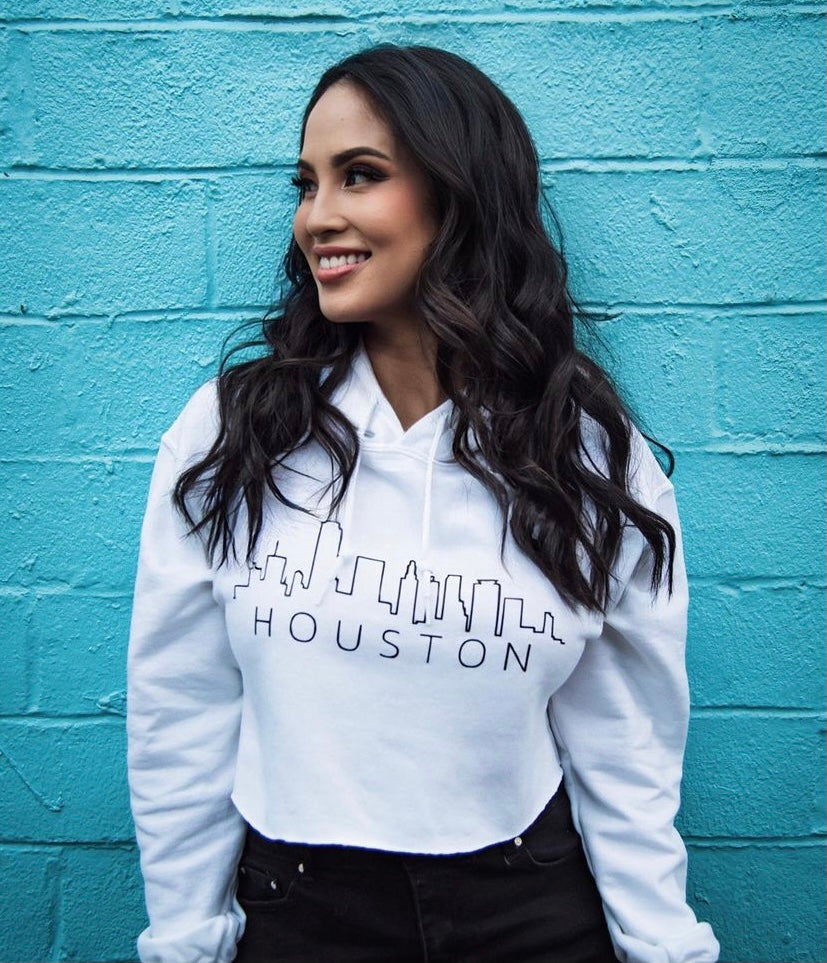 White skyline crop hoodie